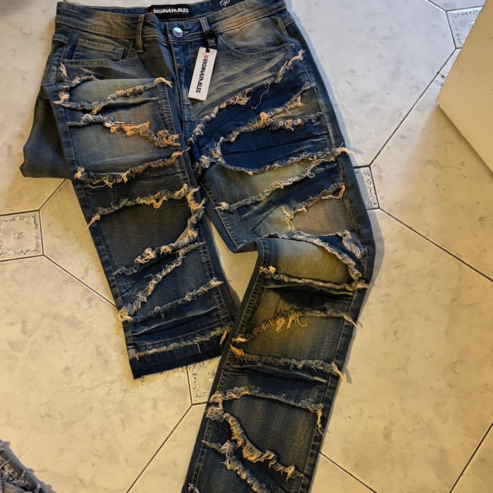 Designers Originals Distressed Skinny Jeans - Blue and Tan